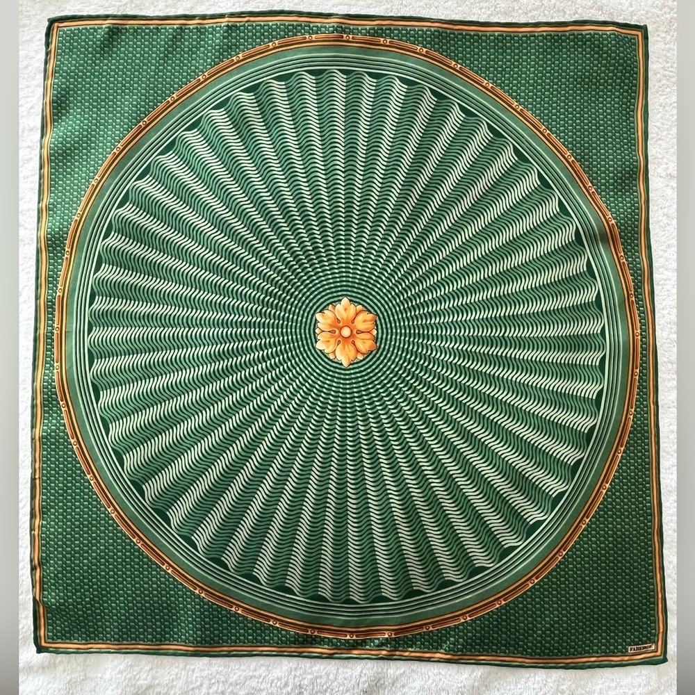 Faberge’ Vintage 100% Silk 18x18 Scarf Beautiful Jewel Toned Hand Rolled Edges